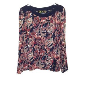 Mirasol Long Sleeve Paisley Blouse Top Large